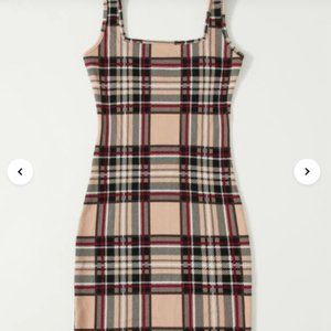 Double Square Neck Plaid Bodycon Dress
